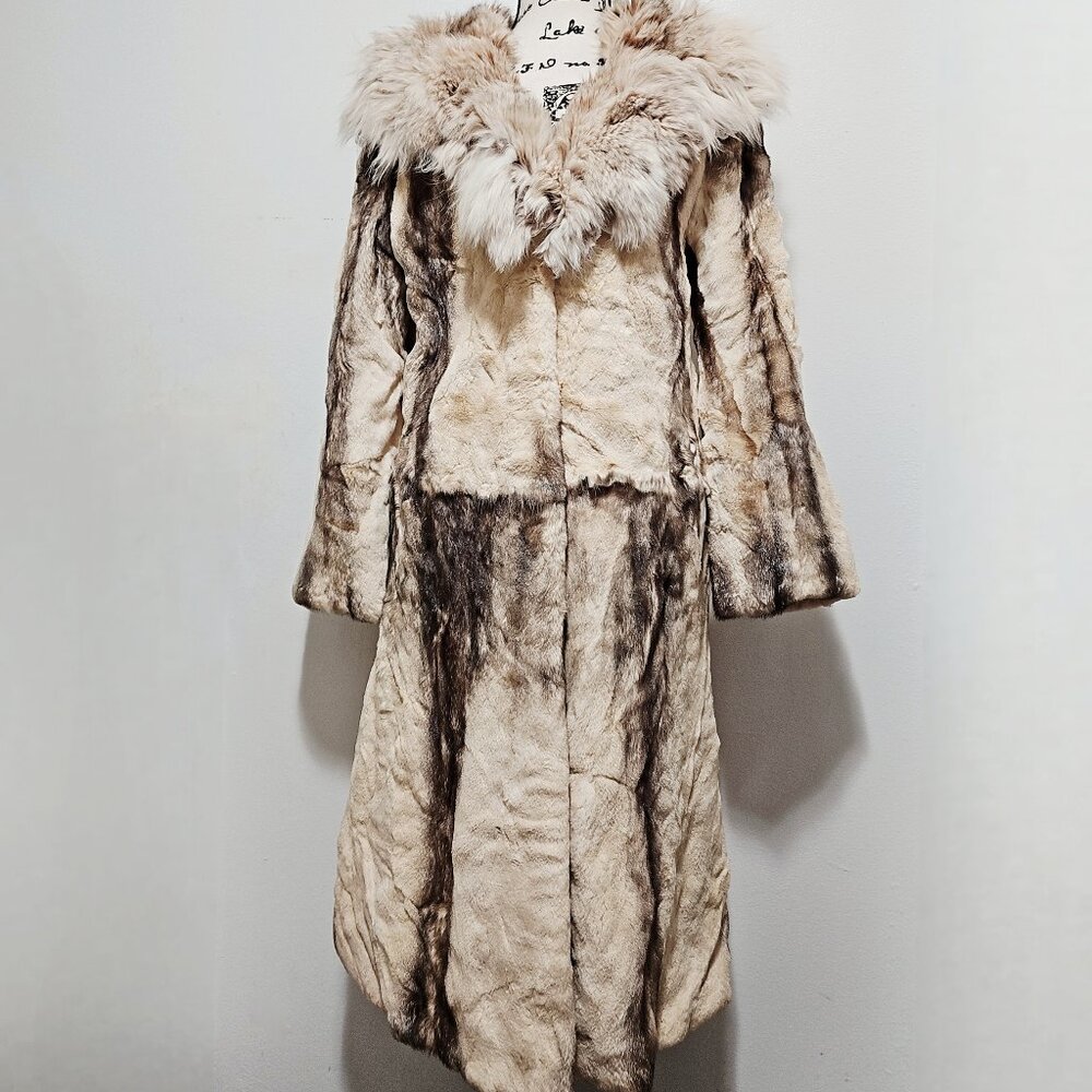 NewReal Semi-Sheared Cross MINK Fur Coat Jacket Beige Gold Palomino Lynx Collar